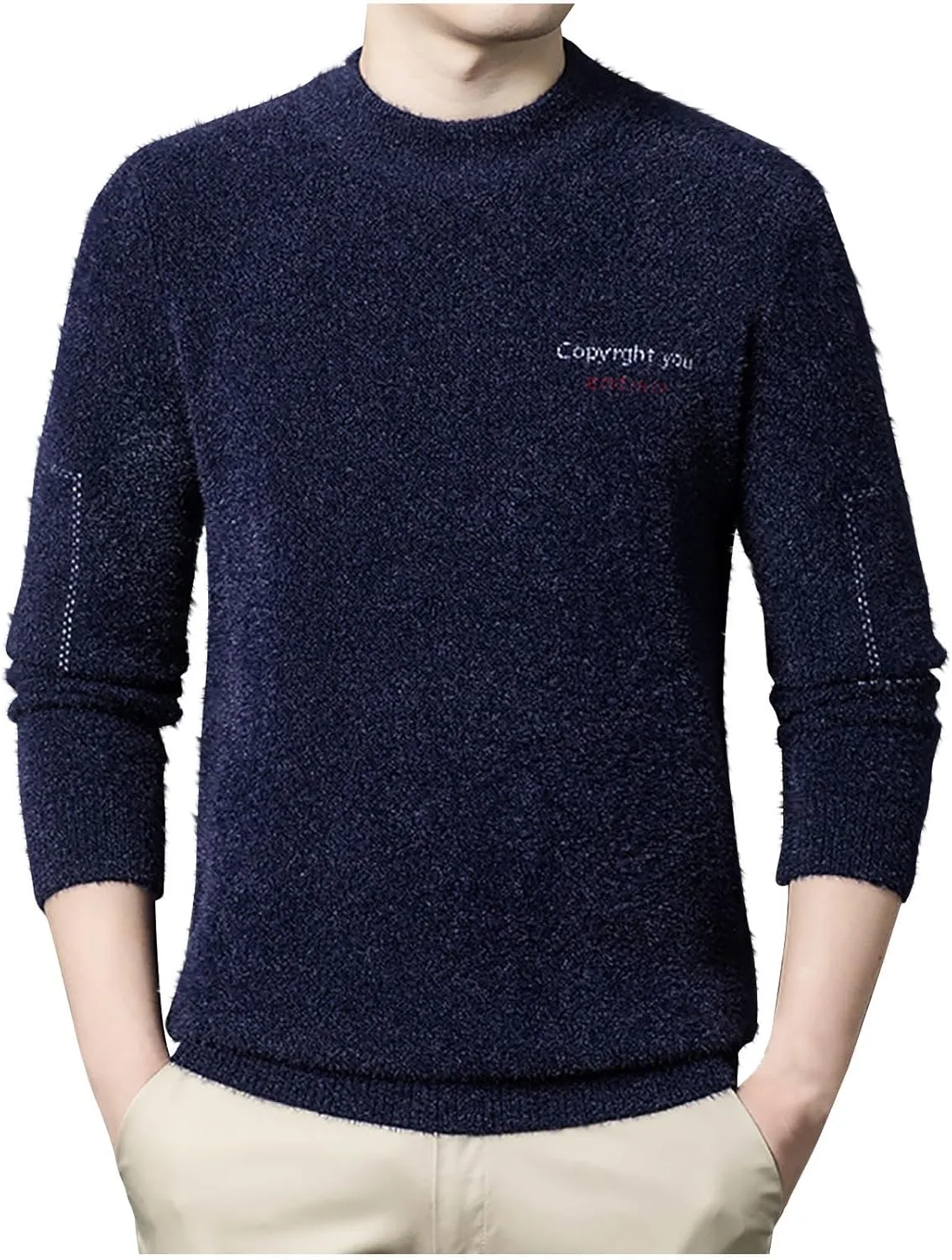 

Мужской свитер с круглым вырезом и длинными рукавами, кабельная вязка, теплый зимний AQAYL