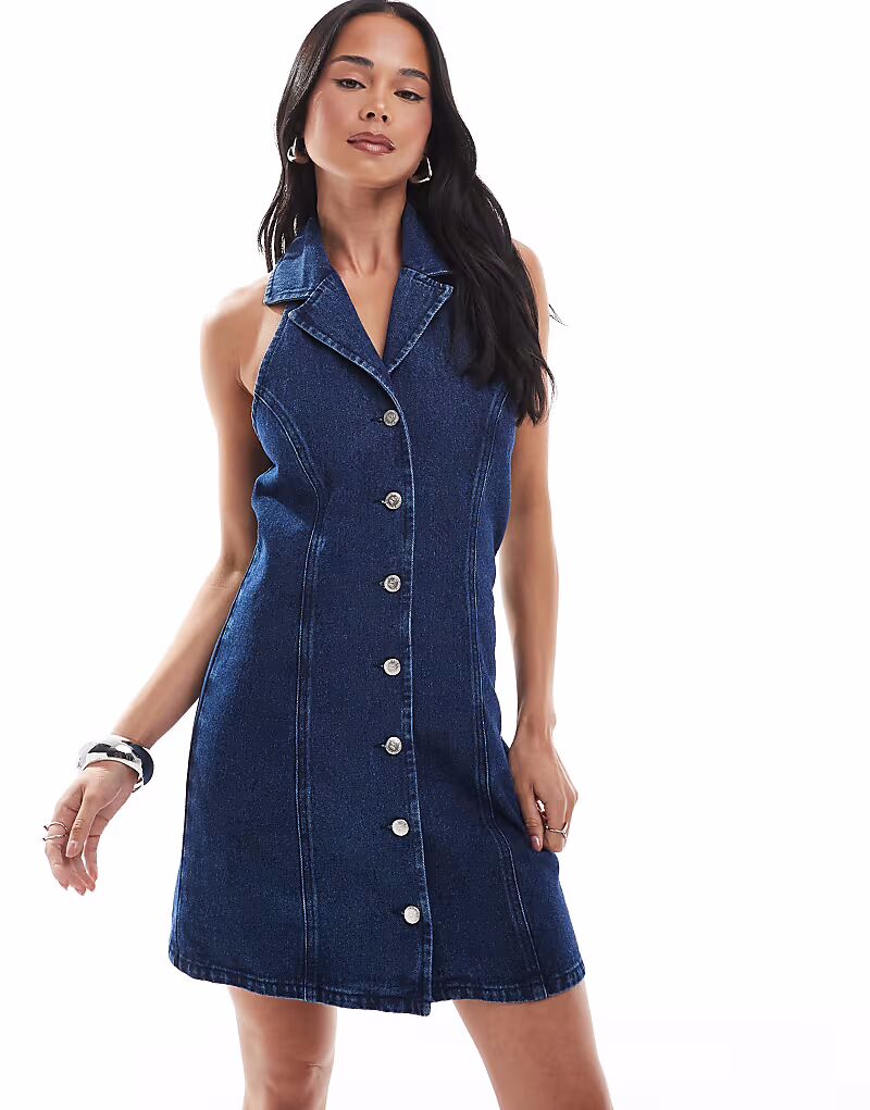 

Мини-платье с воротником и застежкой-молнией, цвет средний Miss Selfridge, индиго