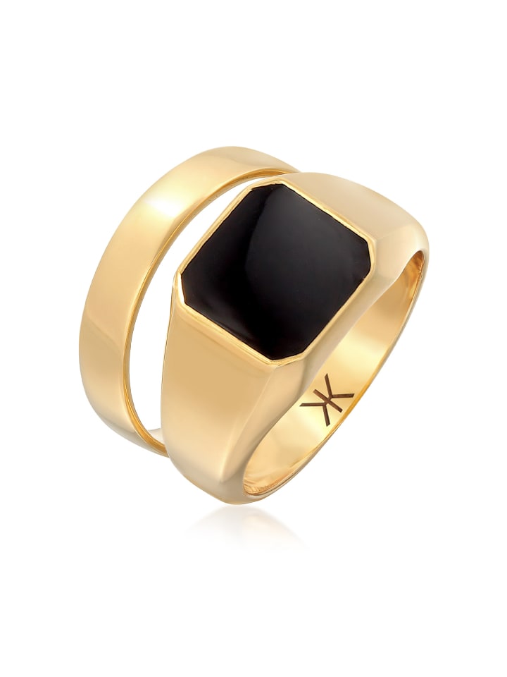 

KUZZOI Кольцо-печатка из серебра 925 пробы, кольцо в золотой оправе