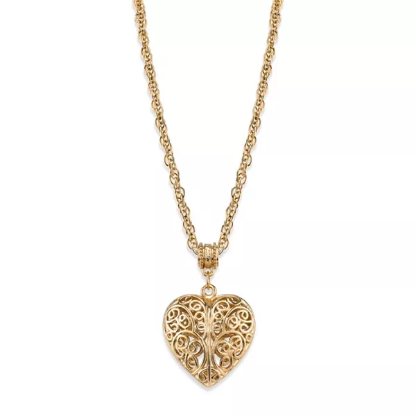 

Колье с ажурным сердцем, покрытым 14-каратным золотом, с кристаллами, 18 дюймов 2028, gold