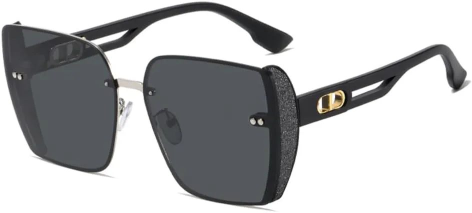 

Поляризованные солнцезащитные очки для женщин в оправе, без оправы, в стиле ретро, ​​с защитой от УФ-излучения, женские солнцезащитные очки для улицы HDUBFY, Black