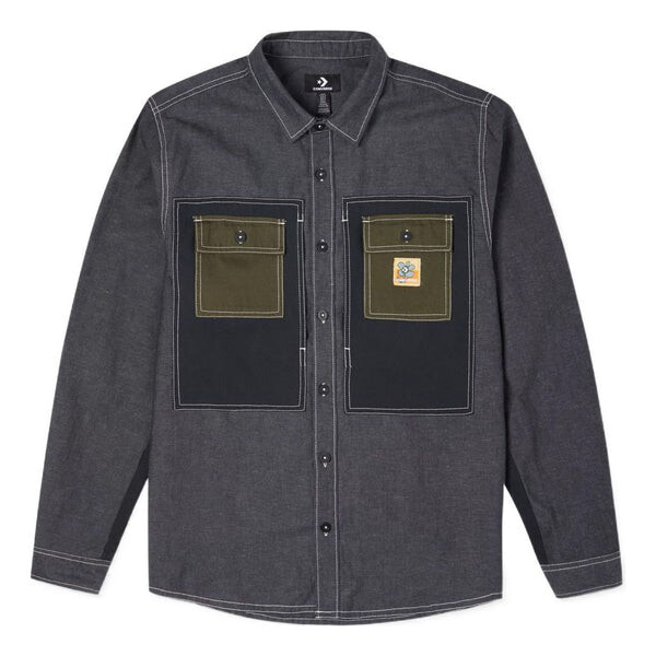 

Рубашка men's flowers small logo retro splicing contrasting colors woven shirt jacket dark black Converse, черный