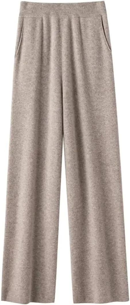 Женские кашемировые брюки Wool широкие клеш на высокой талии вязаные Generic, хаки — фото 2