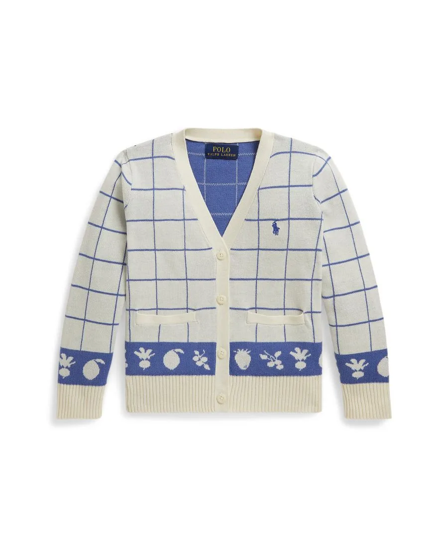 Детский кардиган с V-образным вырезом, размер 2-6XL, в клетку Polo Ralph Lauren, clubhouse кремовый/indigo