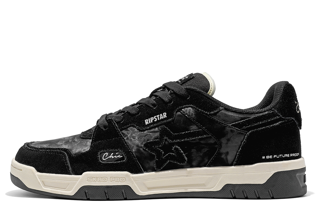 

RIPSTAR Стильные металлические черные противоскользящие амортизирующие спортивные скейтборд кроссовки низкие унисекс металлик блэк, цвет Metallic Black