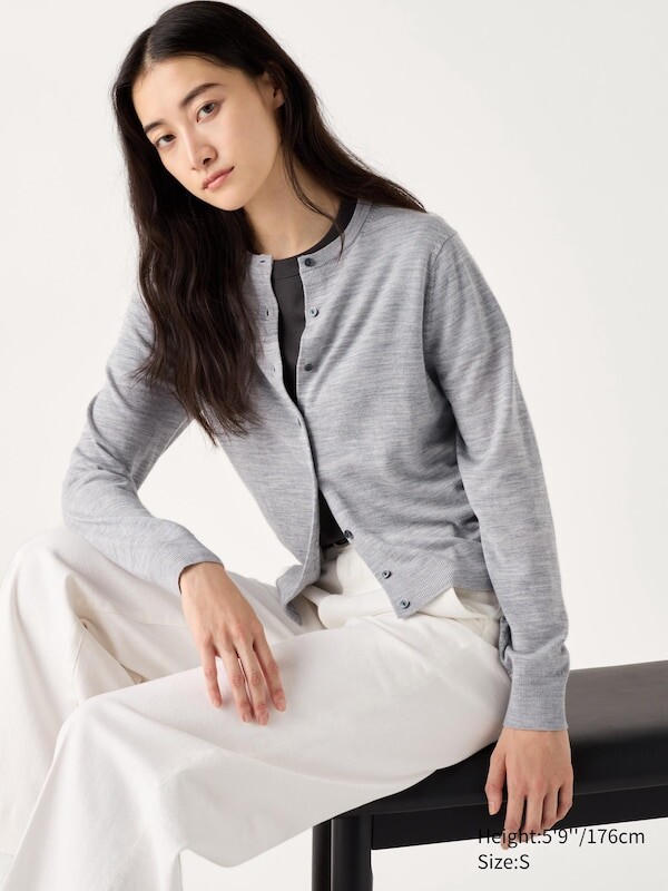 

Кардиган с круглым вырезом из мериноса Uniqlo, серый