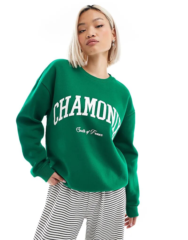 

Толстовка свободного кроя Chamonix цвета лесной зелени ASOS DESIGN