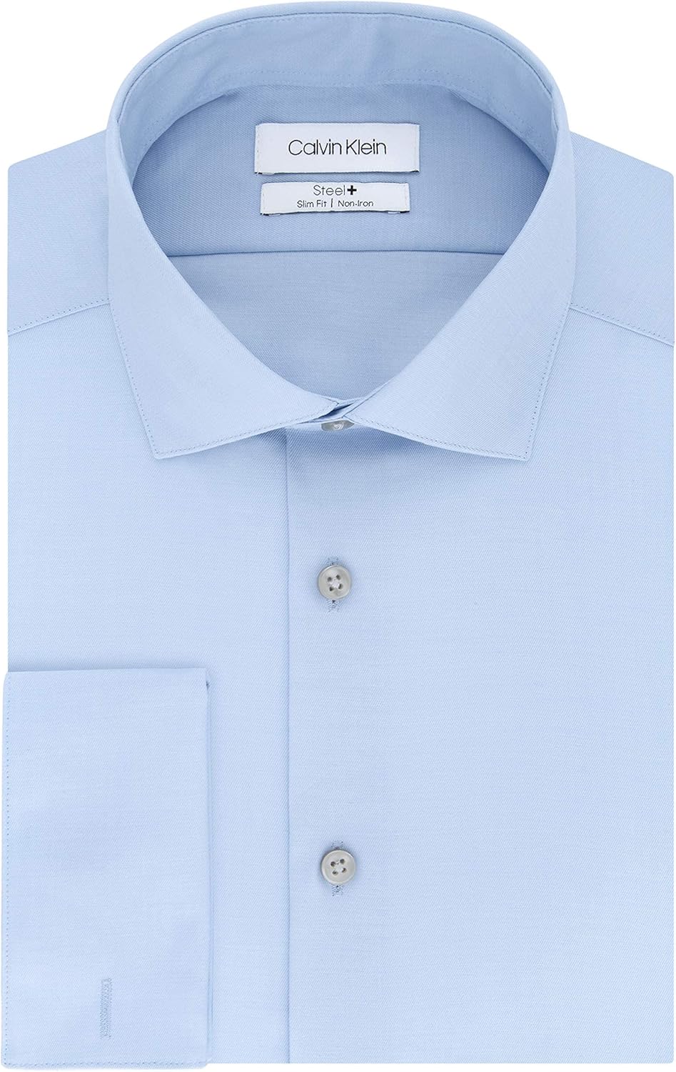 Мужская рубашка Calvin Klein Slim Fit Non Iron Solid French Cuff с манжетами - эксклюзивно на Amazon, Blue — фото 4