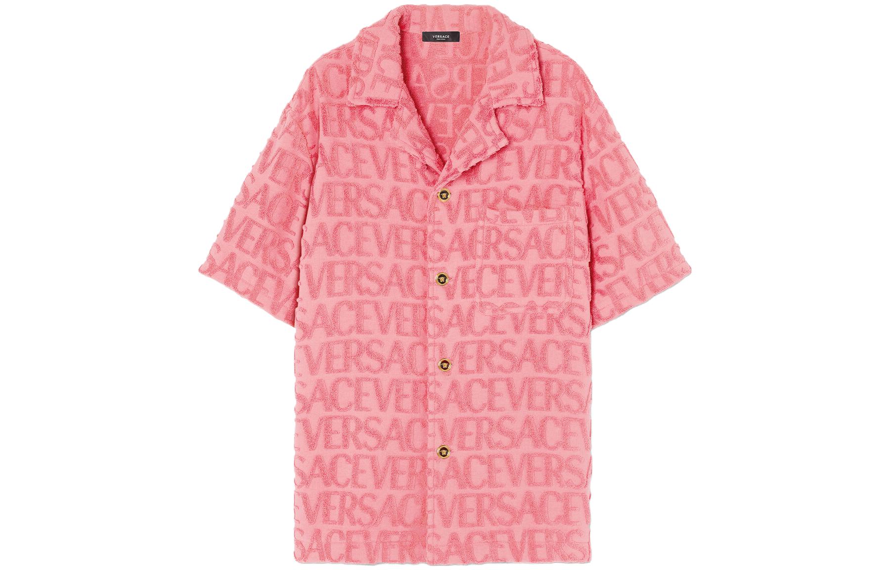 Флисовая короткая рубашка с логотипом VERSACE, розовый — фото 3