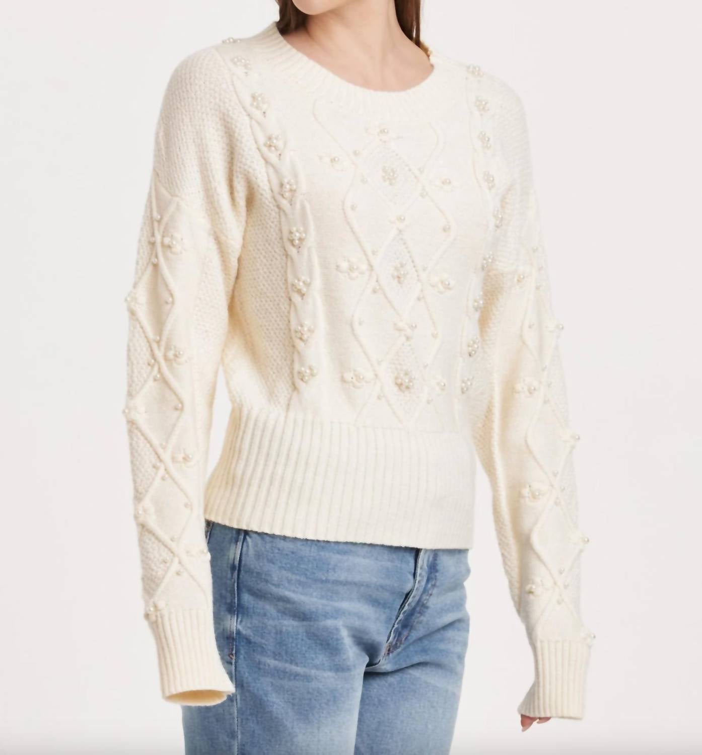 

Верх свитера Daphne Pearl Cable Knit в винтажном кремовом цвете Another Love