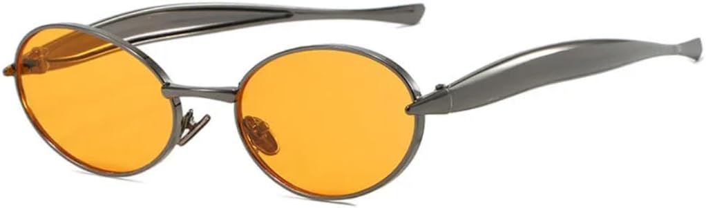 

Овальные солнцезащитные очки в маленькой оправе для женщин и мужчин, винтажные солнцезащитные очки в стиле панк, популярные металлические очки с защитой от УФ-излучения UV400 TVTBBVV, Gun Orange