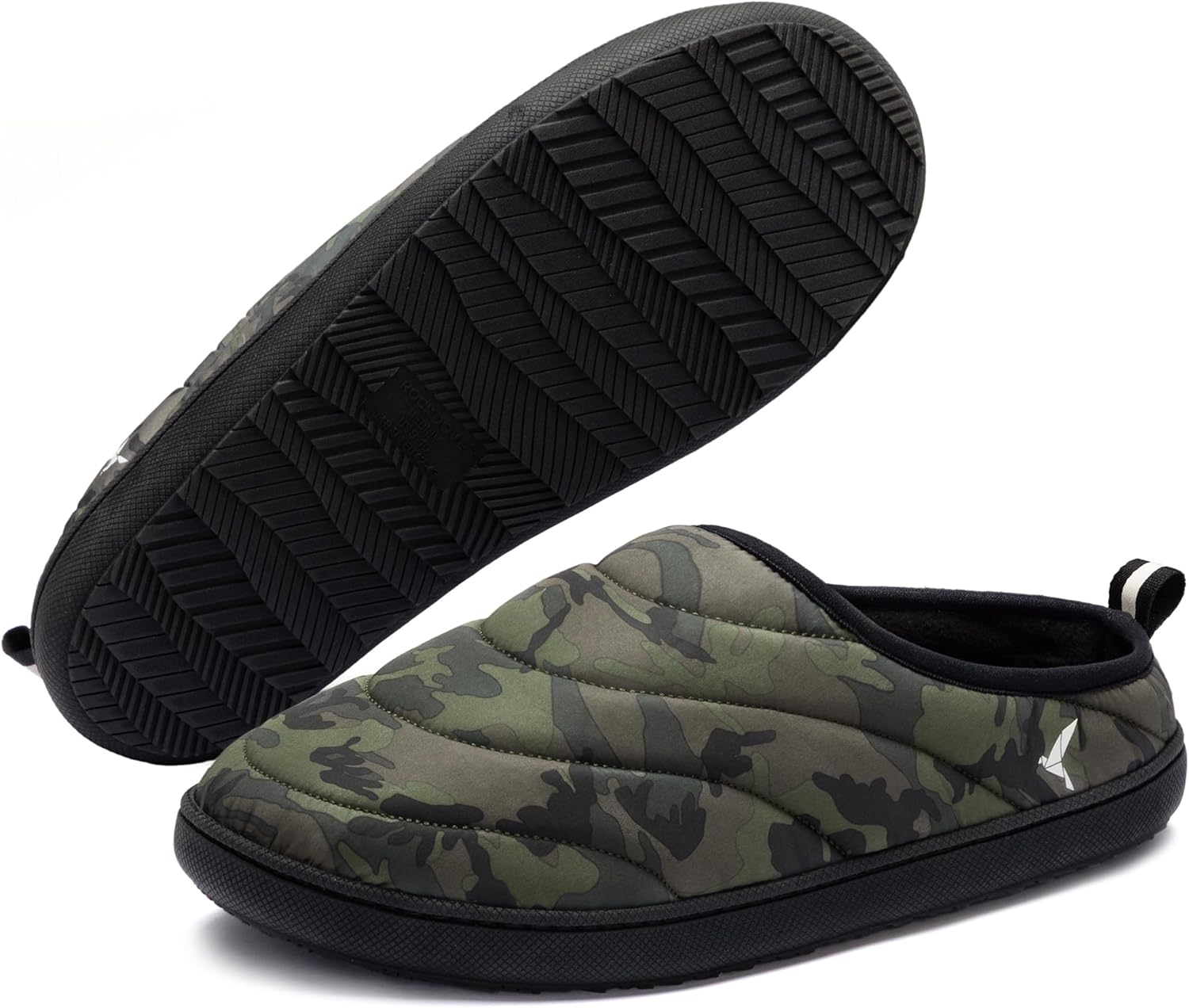 

Мужские стеганые тапочки RockDove Trail-Therm с мемори-пеной для кемпинга и использования дома и на улице с противоскользящей резиновой подошвой, зеленый