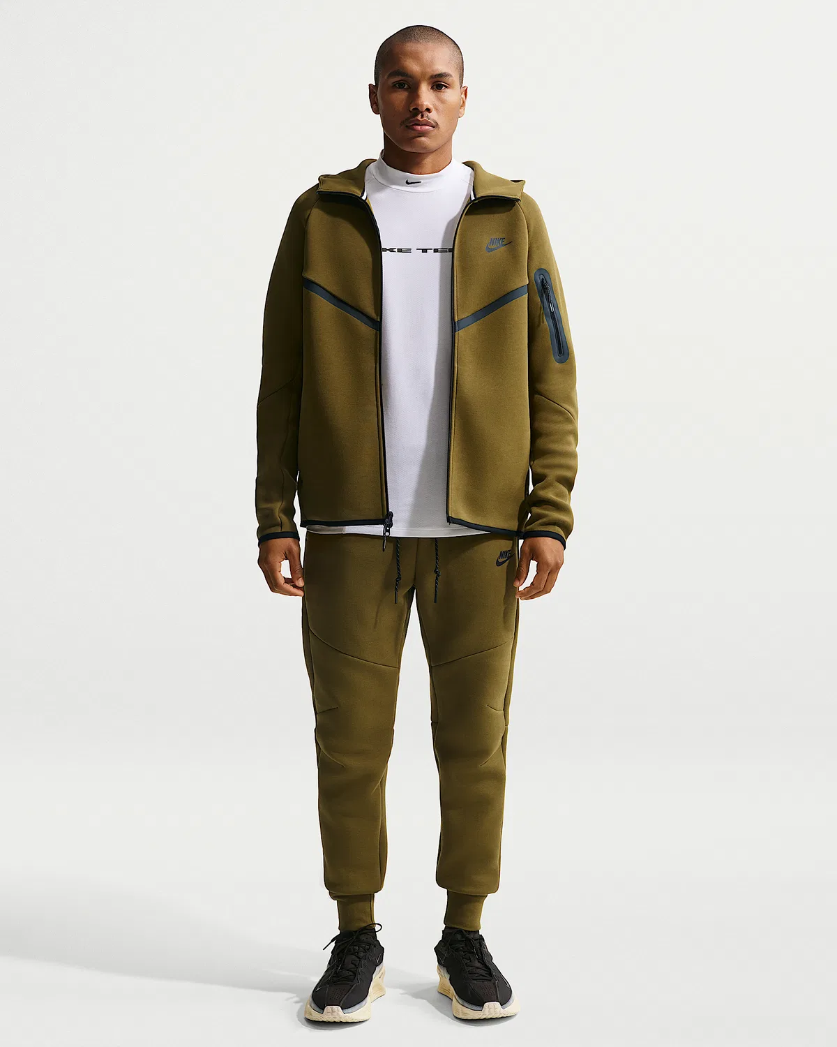Мужская флисовая ветровка Nike Tech на молнии, Olive Flak/Black — фото 4
