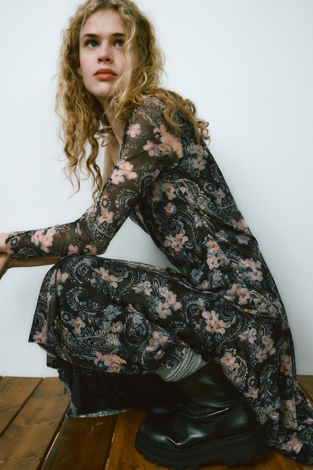 

Ботинки с треским стойкой ZARA, черный