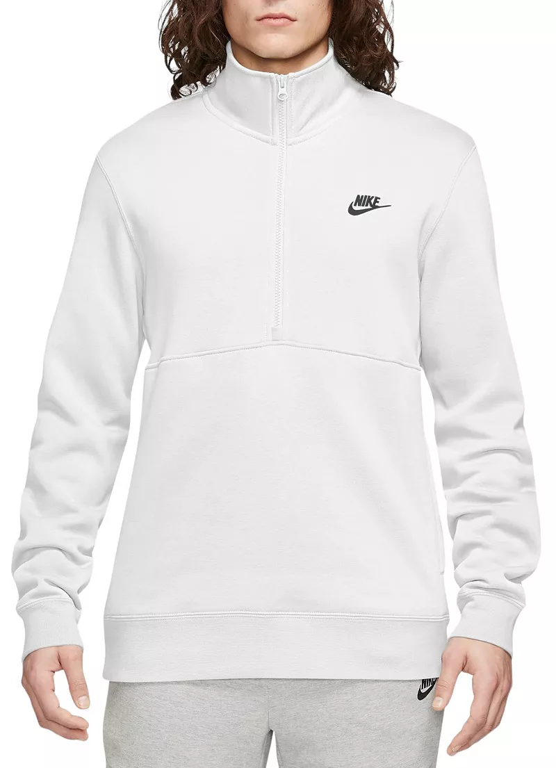 

Мужской пуловер с молнией 1/2 с начесом сзади Nike Sportswear Club, белый