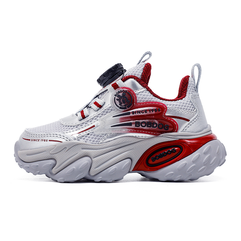 

Дышащие сбалансированные поддерживающие низкие повседневные детские кроссовки для детей 3-7 лет BOBDOG, серебряный/бордовый