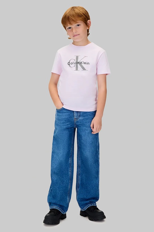 Детская хлопковая футболка Calvin Klein Jeans, розовый — фото 4