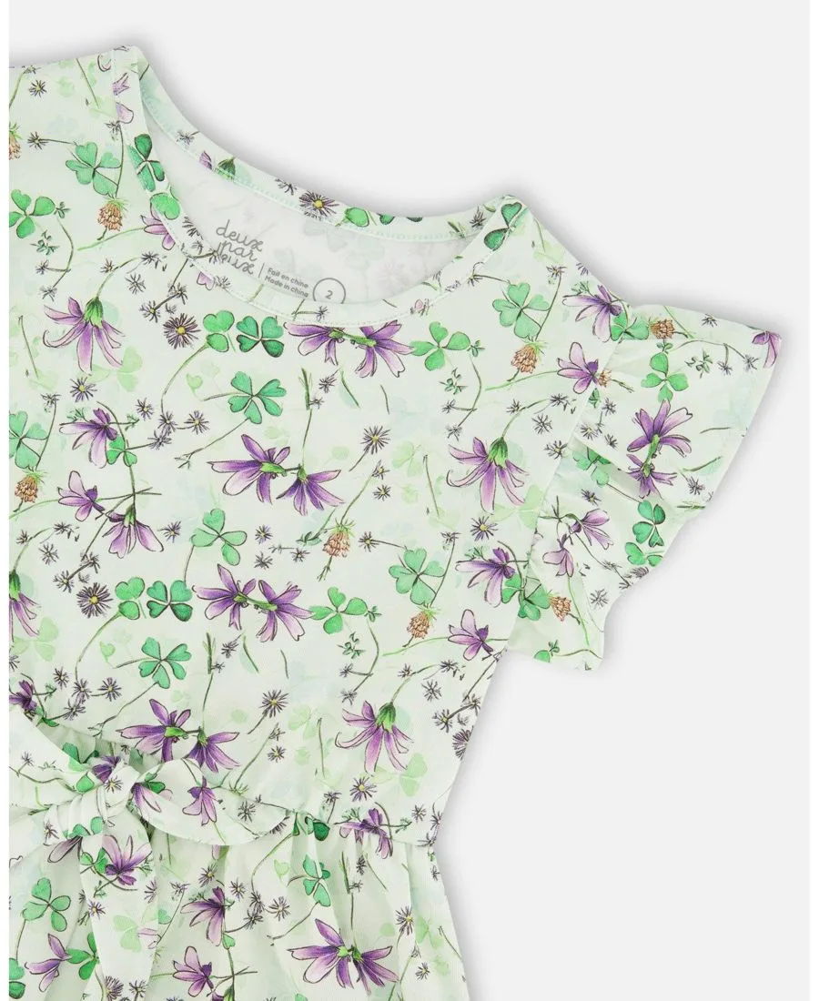 Детское трикотажное платье для девочек Deux par Deux, зеленый floral print — фото 4