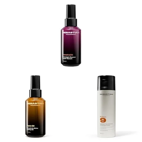 Sebastian Professional Penetraitt Overnight Repair Serum, 3.2 унции Dark Oil Lightweight Hair Styling Oil, 3.2 унции Potion 9 Leave-in Treatment, 5.1 унции