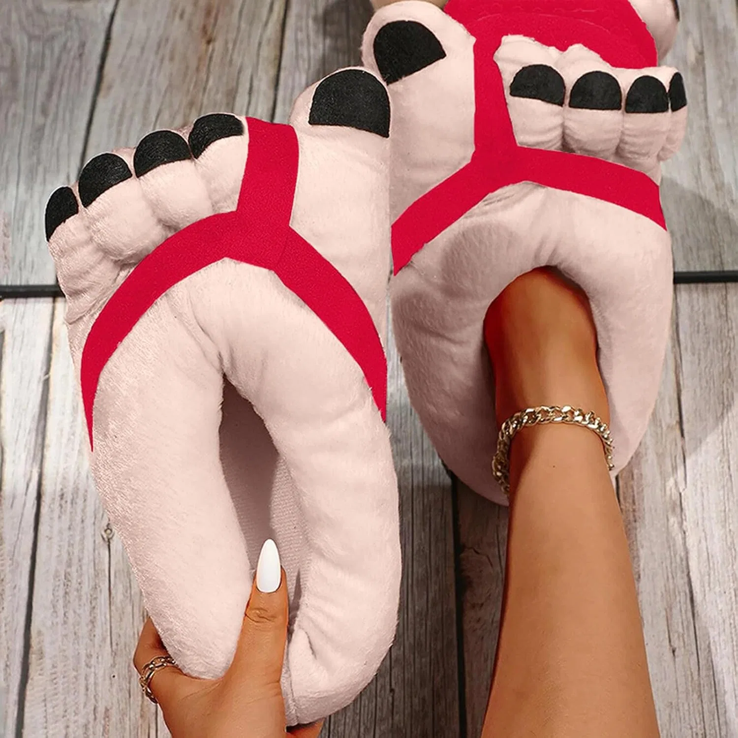 Забавные тапочки для большого пальца ноги Pantuflas Chistosas Fantasy Big Toe Non-Slip Warm Soft Fluffy Cotton In Home Outdoor Slippers Dasongff, Red — фото 3