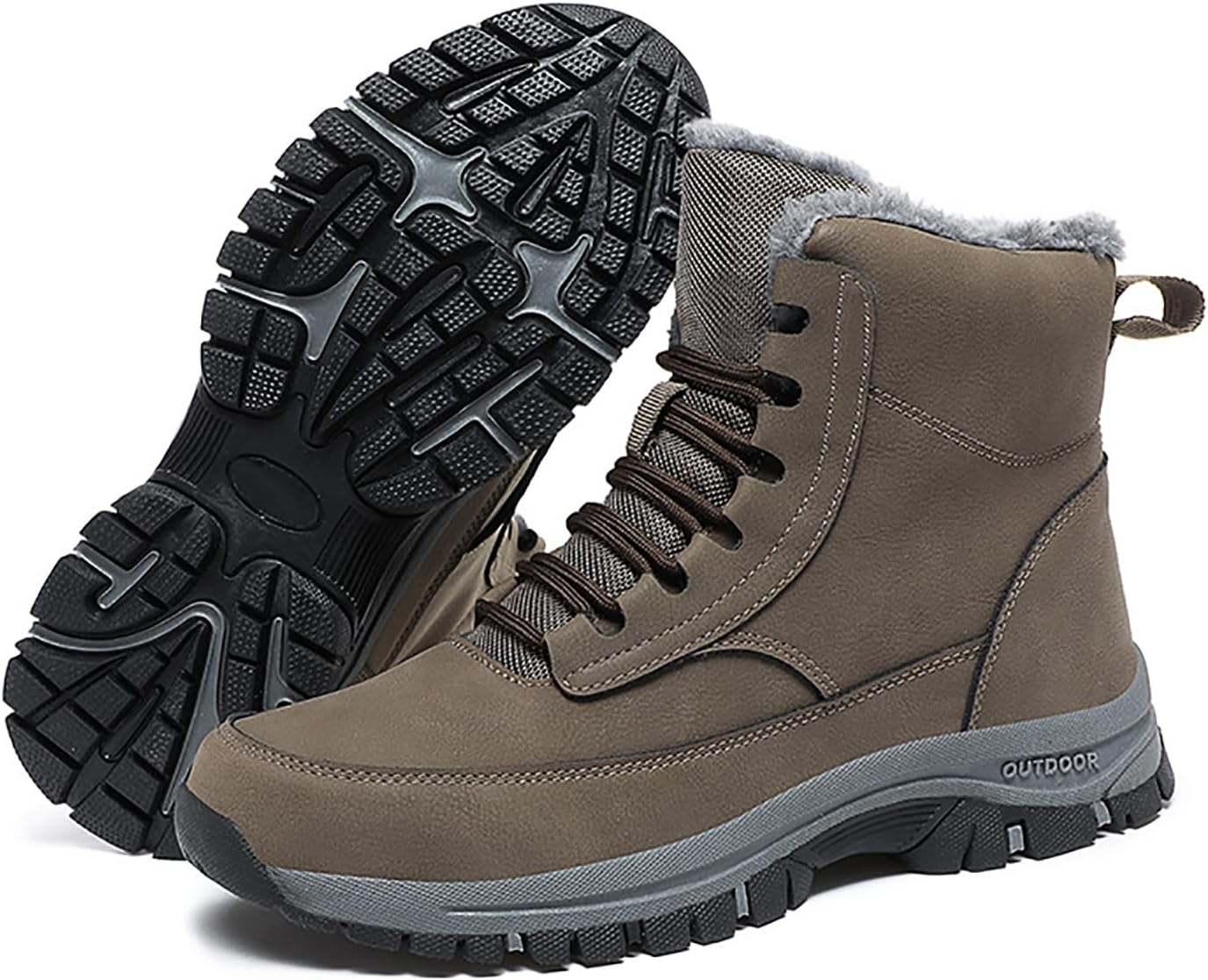 

Мужские зимние ботинки с меховой подкладкой, высокие, водонепроницаемые, шнуровку, противоскользящие, для походов, теплые, до щиколотки, удобные для ходьбы, подъема, работы и трекинга Enoegmsd, серый