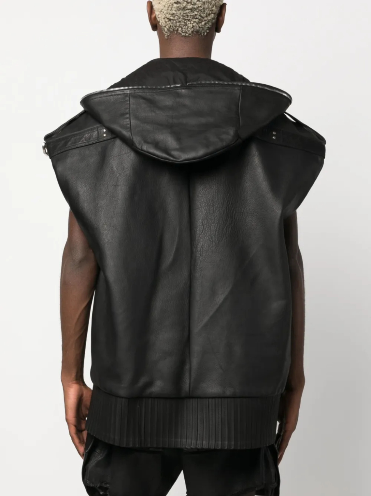 Rick Owens кожаный жилет Lido с капюшоном, черный — фото 4