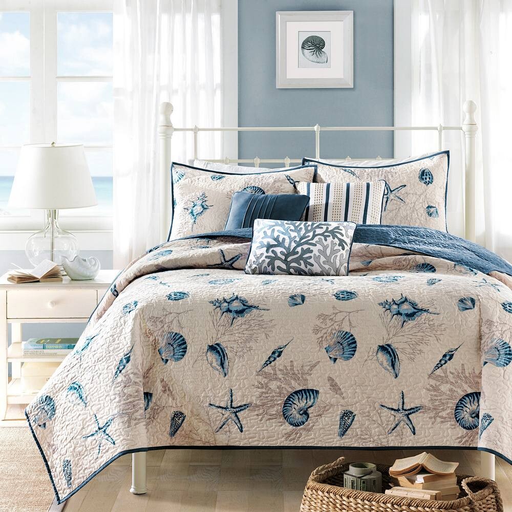 

Комплект одеял из матовой микрофибры Madison Park Nantucket Coastal с декоративными подушками, синий