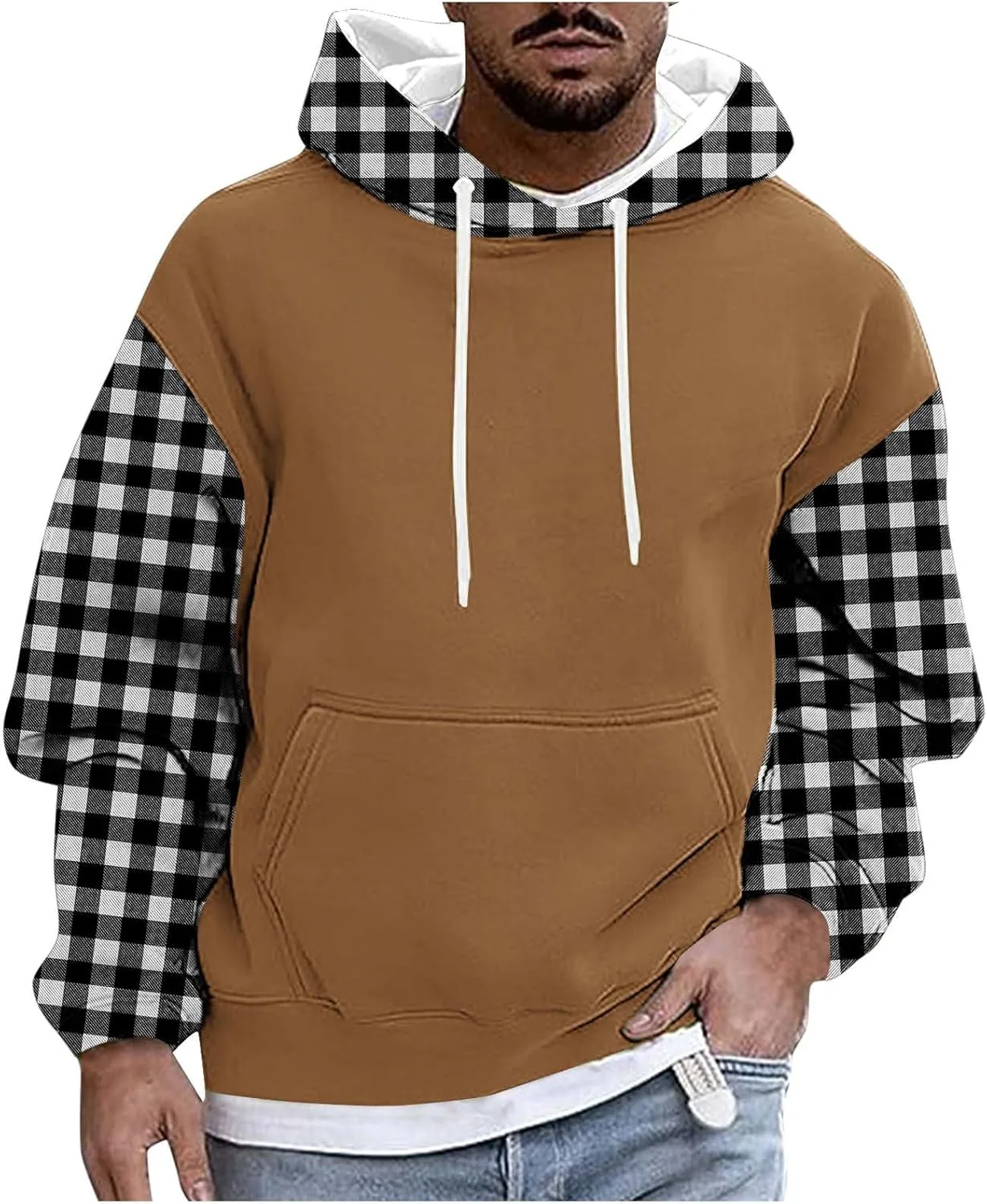 

Мужской худи с клетчатым цветным блоком Big and Tall, легкая дышащая куртка