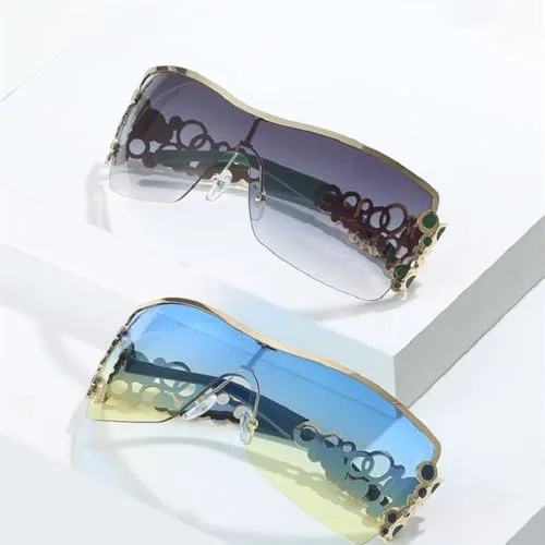 

Женские солнцезащитные очки без оправы в стиле 2026 года: градиентные линзы, золотистая ажурная оправа, металлические петли, защита от УФ-излучения UV400 MTZJH, C6