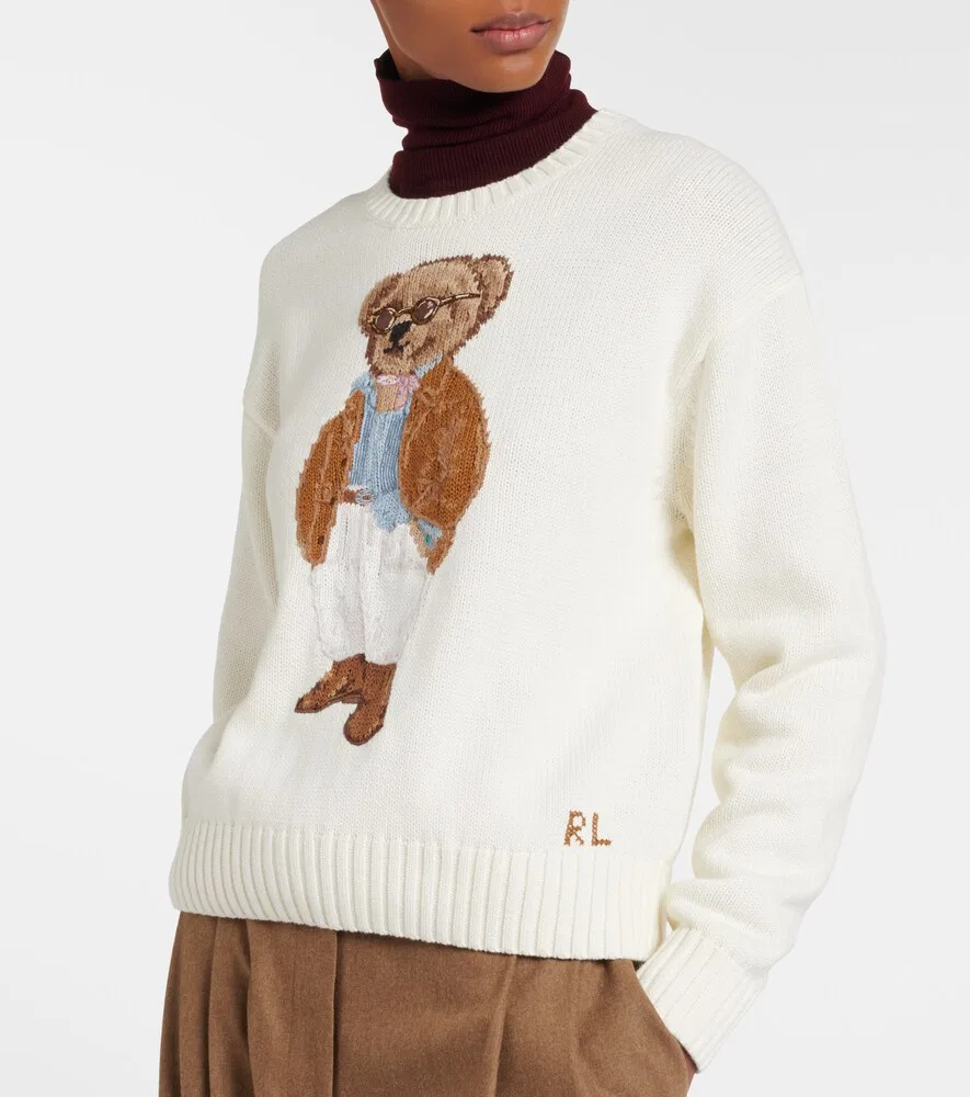 Хлопковый свитер Polo Bear с интарсией Polo Ralph Lauren, белый — фото 3