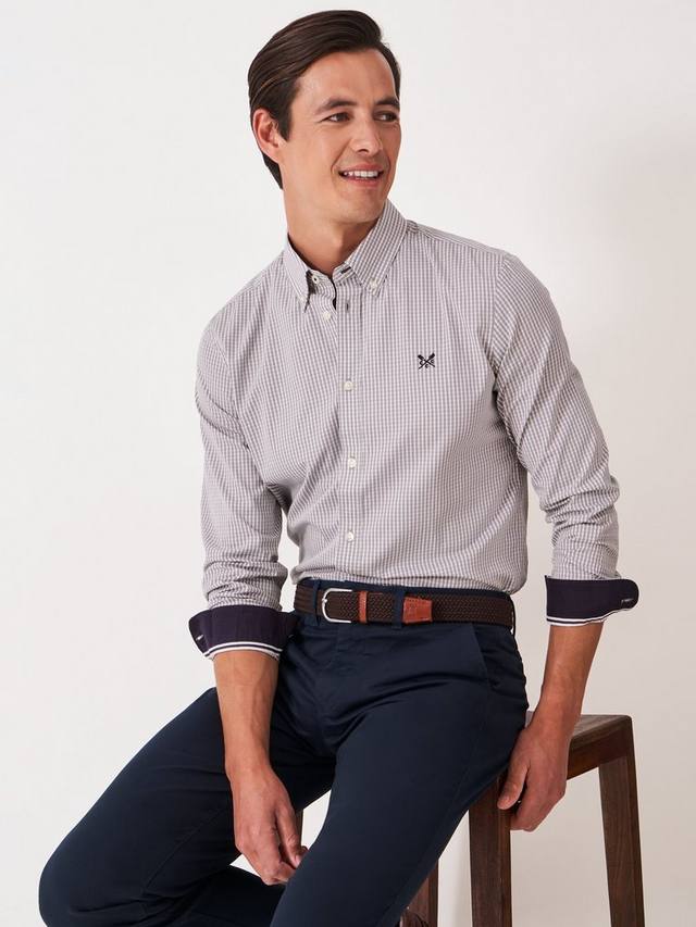 

Хлопковая сорочка в клетку с облегающим кроем Crew Clothing, Graphite Grey