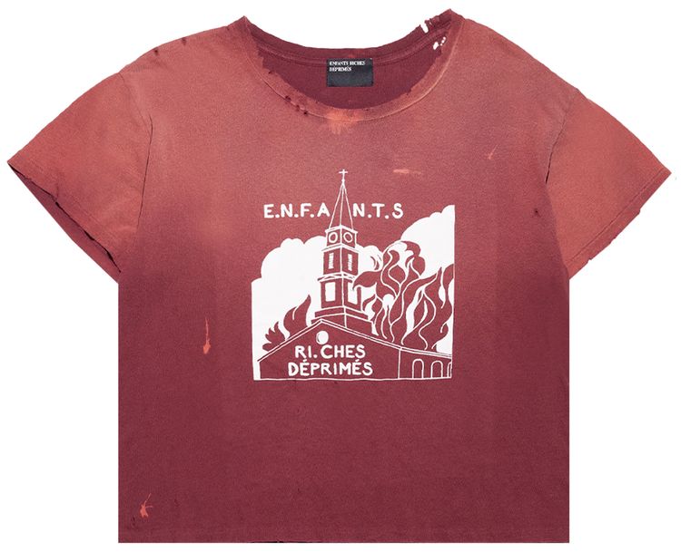 

Футболка Enfants Riches Déprimés Burning Church T-Shirt 'Dark Scarlet', красный