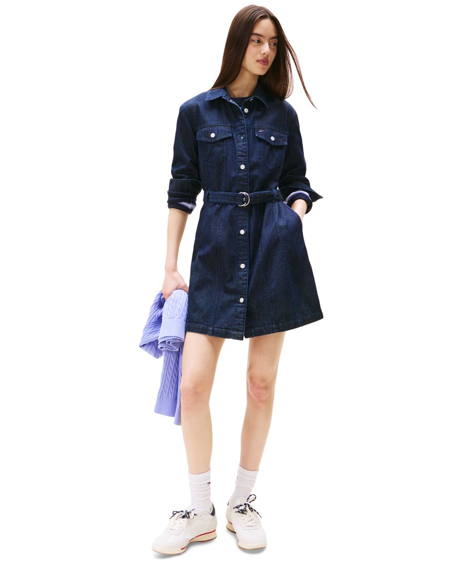 

Женское хлопковое джинсовое платье с поясом Tommy Jeans, Denim Dark