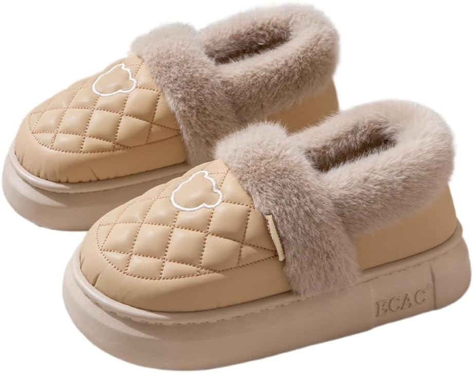 

Мужские домашние тапочки Premium Comfort из термо-кожи с отделкой под медведя, противоскользящие, мягкие и теплые с пушистым материалом и амортизирующей подошвой Generic, бежевый