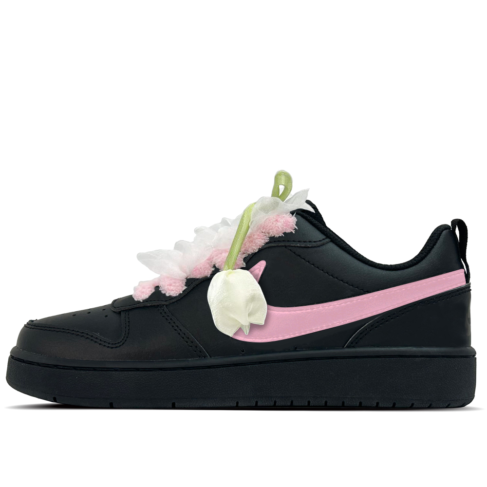 

Nike Court Borough Sash Tulip Leather Slip Resistant Abrasion Resistant Low top Детские скейтбординговые кроссовки Black
