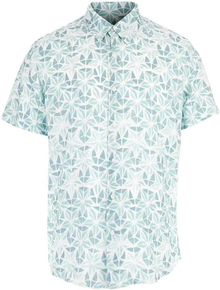 

GUESS Мужская экологичная короткая рубашка с коротким рукавом Rayon Watercolor, Watercolor Burst Minty Mist