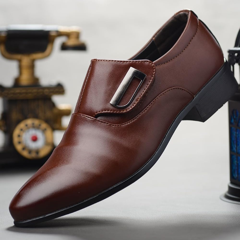 Мужские туфли monk strap на высоком каблуке с пряжкой Geerta, коричневый — фото 4