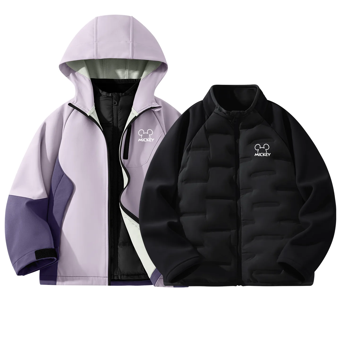 Детская куртка-софтшелл с круглым вырезом Disney, [Thickened Thermal]Thick Board Di Line K Purple+Thick Board Di Line K Beige — фото 3