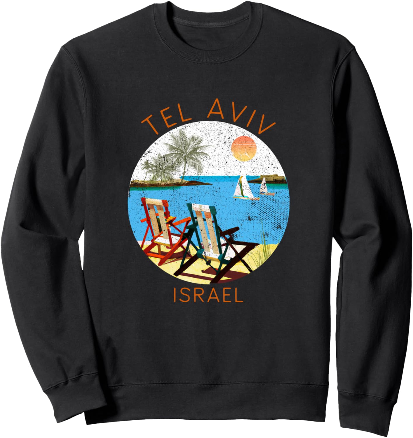 

Ретро-сувенир из Тель-Авива - винтажная толстовка для пляжного отдыха Tel Aviv Retro Souvenir Apparel, черный