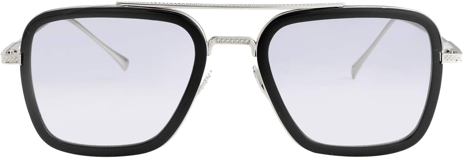 

Поляризованные солнцезащитные очки Тони Старка от Kursan для мужчин и женщин, винтажная квадратная металлическая оправа, очки Железного человека и Человека-паука, Silver Frame Gradient Light Grey Lens - Iron Man Original Color