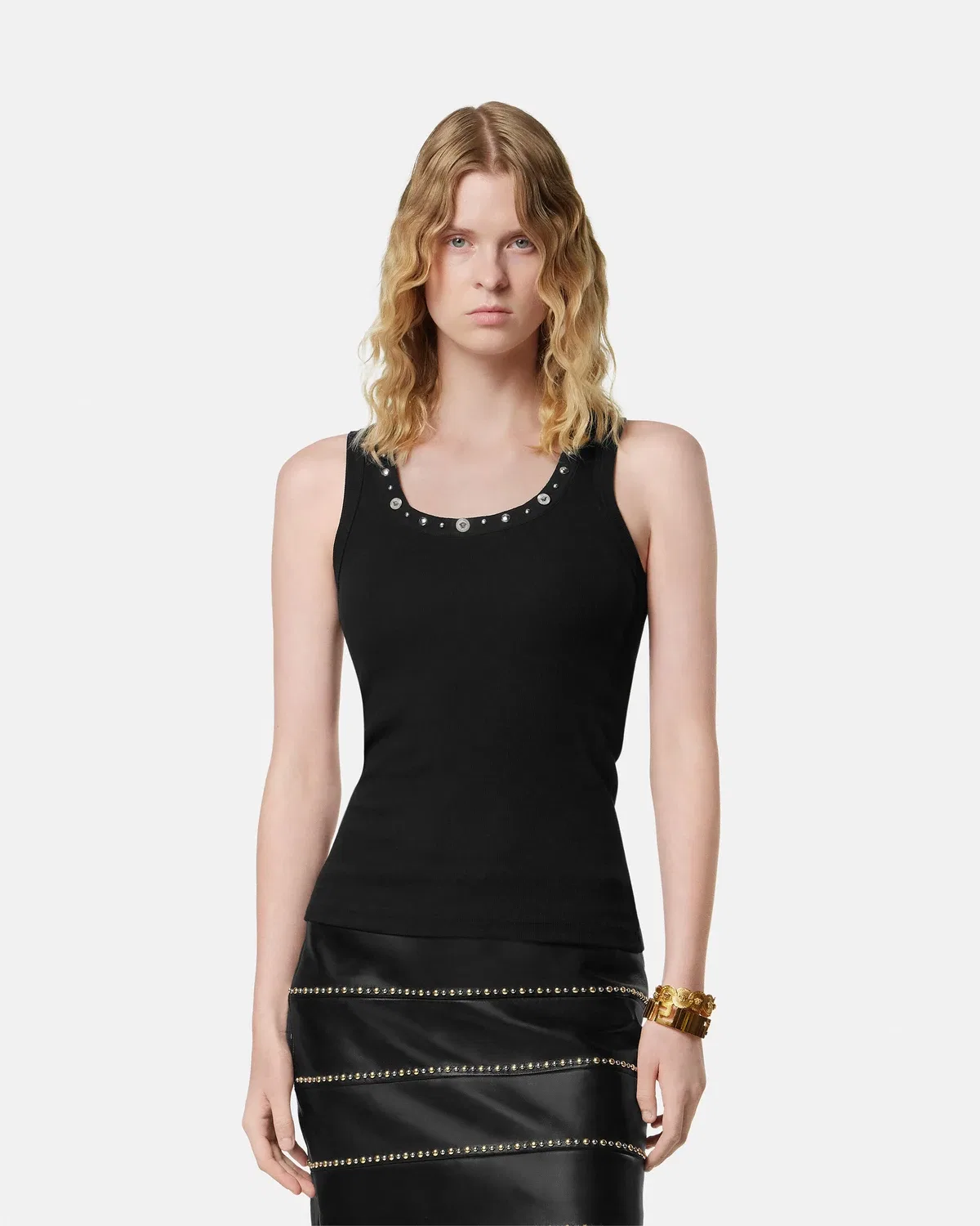 Топ в рубчик из хлопкового джерси с отделкой VERSACE, черный — фото 4