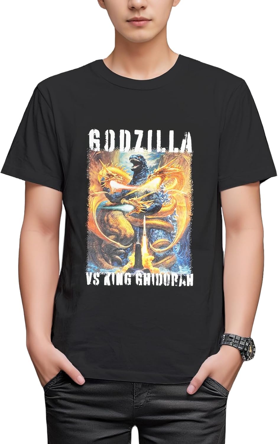 

Футболка с коротким рукавом с изображением Годзиллы, постер, Кинг Гидора, японский узор, товары с изображением цветущей сакуры, персонаж Fine Plus