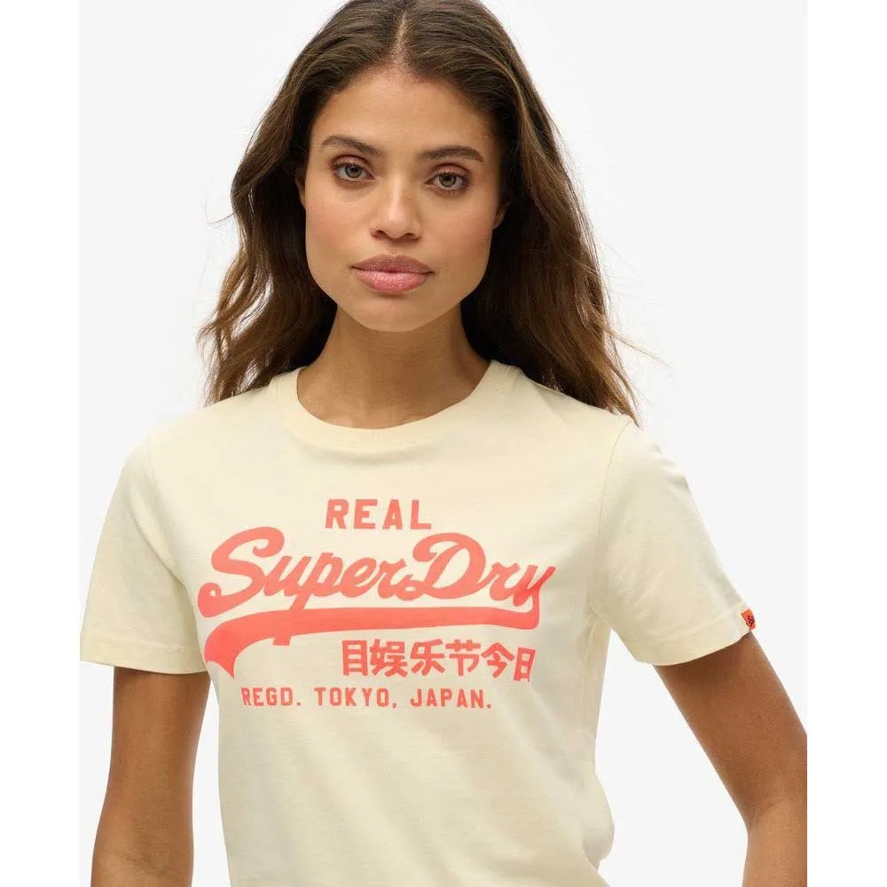 Футболка с коротким рукавом Superdry Vl Neon Slim, бежевый — фото 4