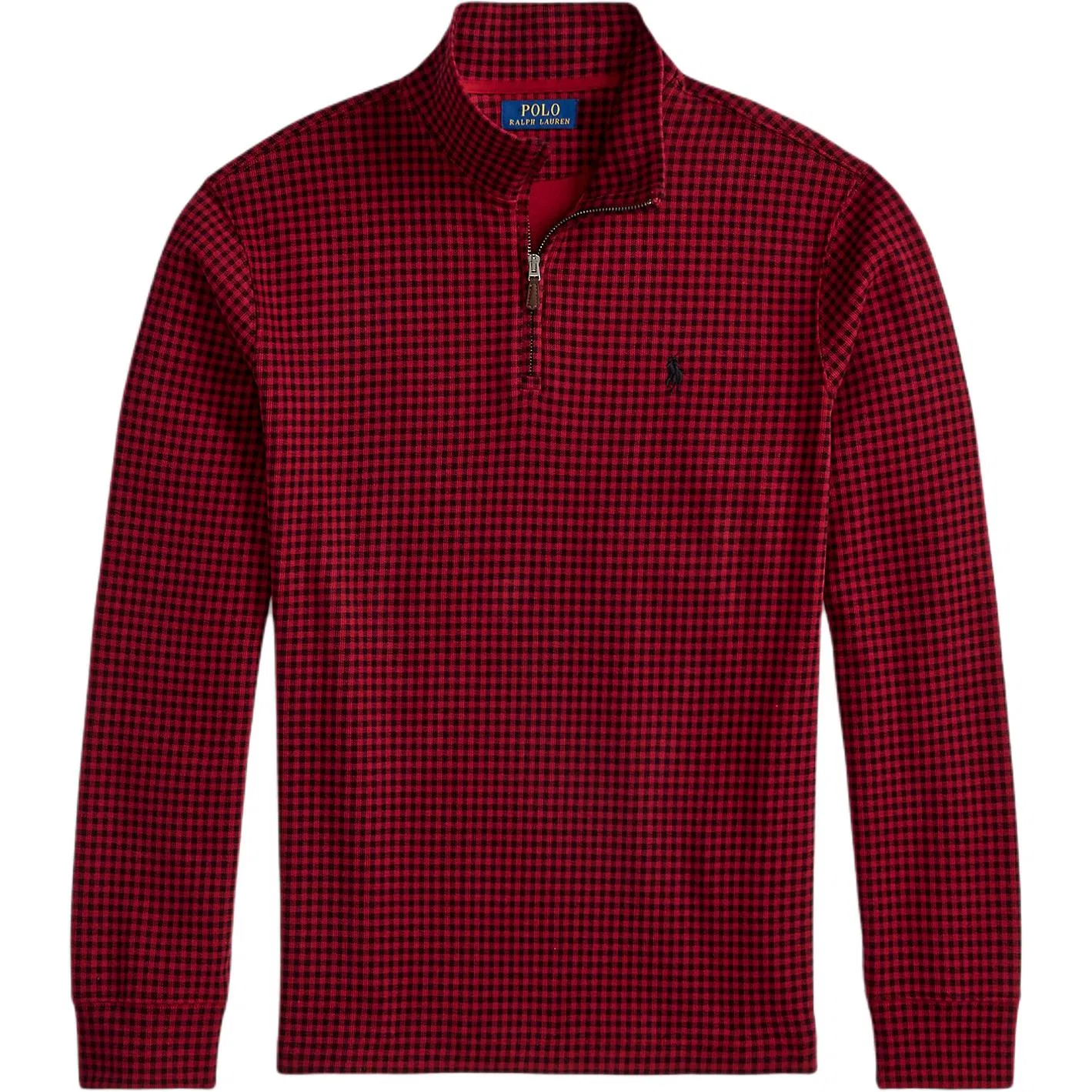 Свитер полузастежка-молния в клетку гингем Polo Ralph Lauren, Holiday Plaid Red