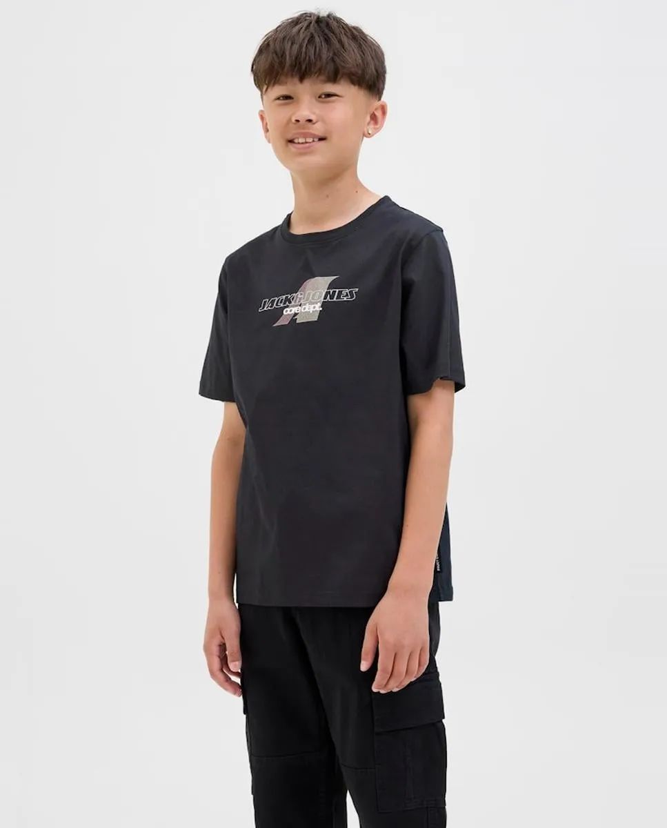 

Детская футболка с коротким рукавом и принтом спереди Jack & Jones, черный