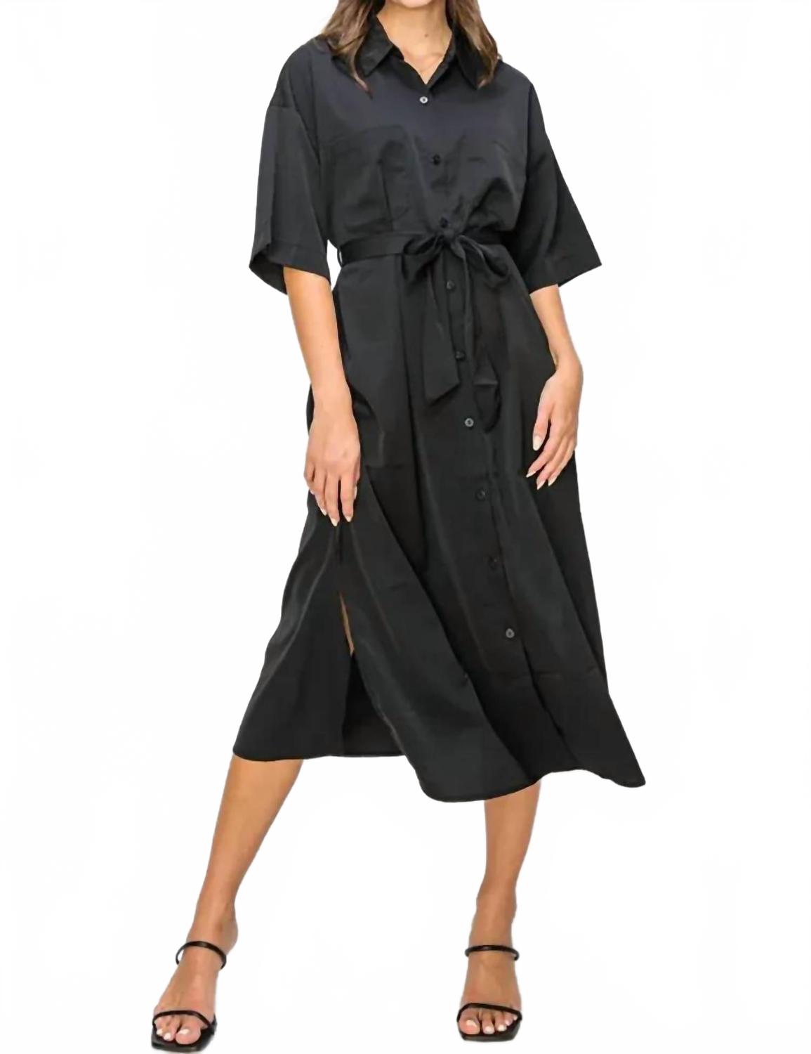 

Button-Down Belted Midi Shirt Dress In Black HYFVE