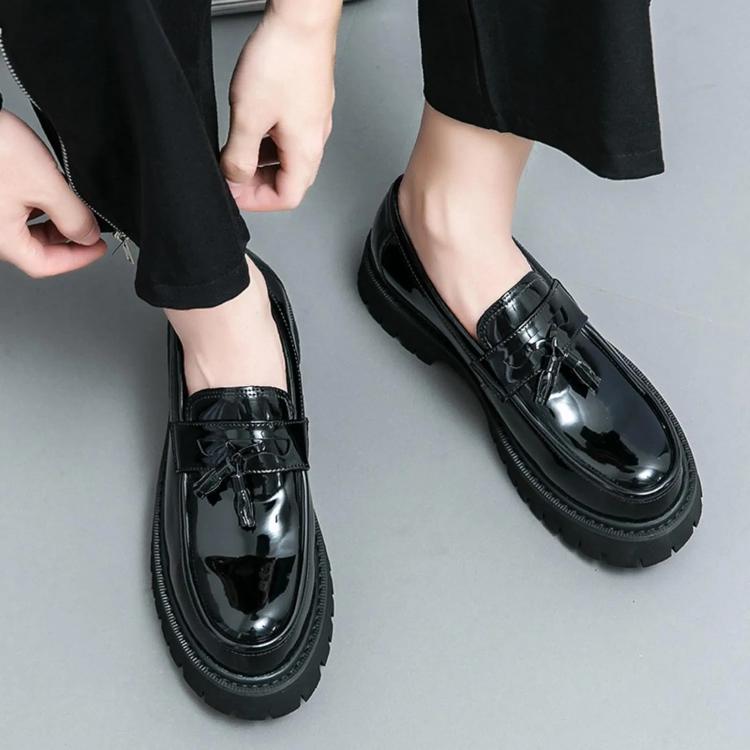 Лоферы кожаные мужские на платформе, Black Zentavi — фото 2