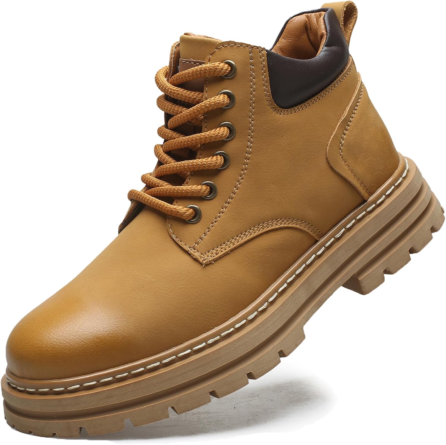 

Мужские кожаные боевые ботинки AEGNONGL с платформой, массивным каблуком, челси на шнуровке, повседневные, нескользящие, износостойкие ботинки, желтый