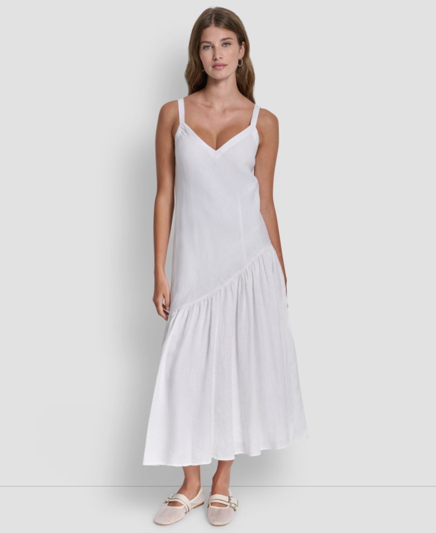 

Женское платье без рукавов с присборенным верхом и V-образным вырезом DKNY, White