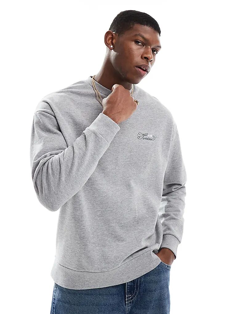 

Толстовка оверсайз с принтом серого меланжа ASOS DESIGN